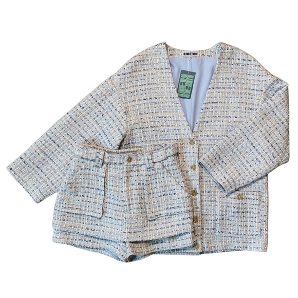 Bundle Blue Tweed Jacket and Mini Skort Skirt Fall Outfit Set Size 6 Medium - Picture 6 of 14